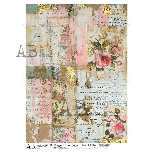 A4 Shabby College Decoupage Paper - AB 6094