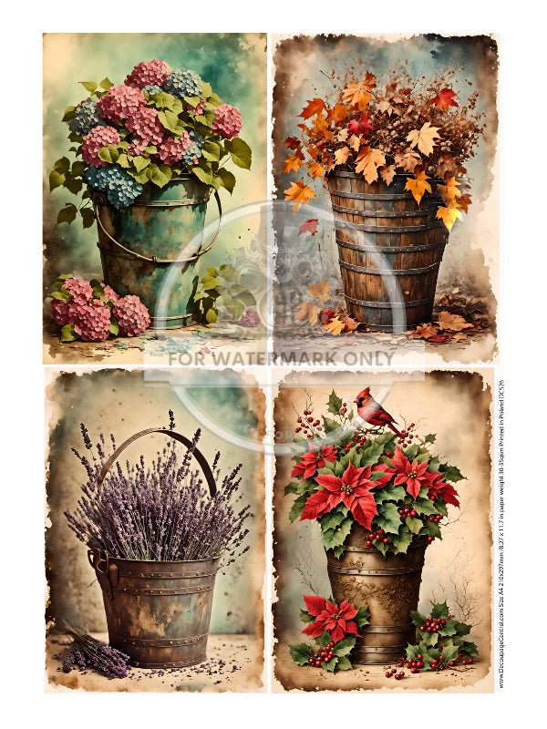 A4 The Old Bucket 4 Seasons Decoupage - DC526