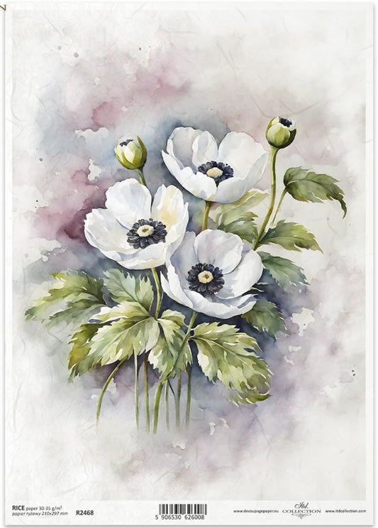 A4 White Flower Decoupage Paper - ITD R2468