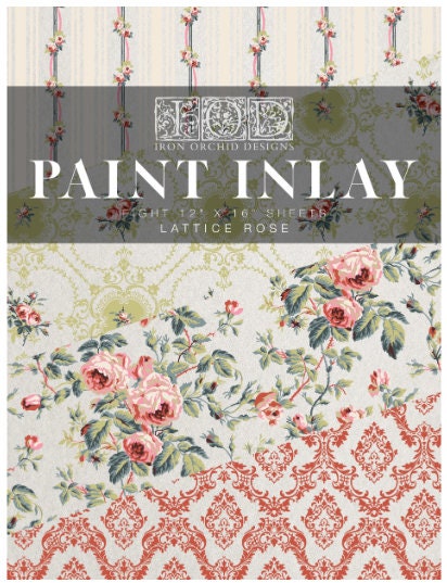 Iron Orchid Designs Lattice Rose Paint Inlay for Furniture Decor & Craft Projects, Floral Pattern DIY Home Accent