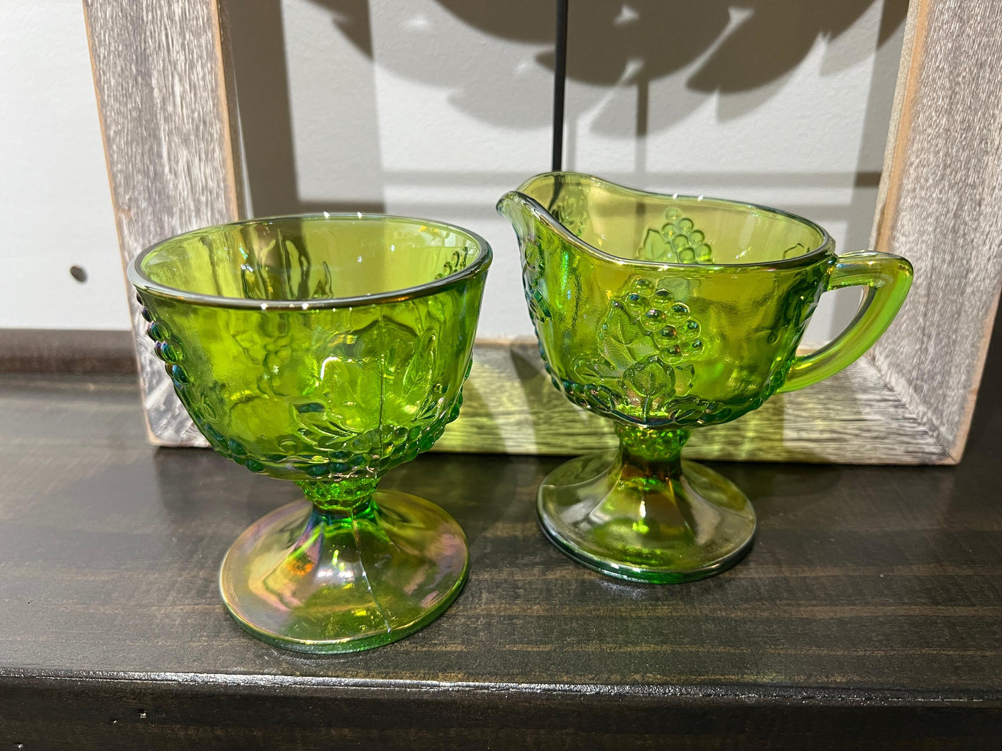 Vintage "Harvest" Indiana Carnival Glass Creamer + Sugar Bowl