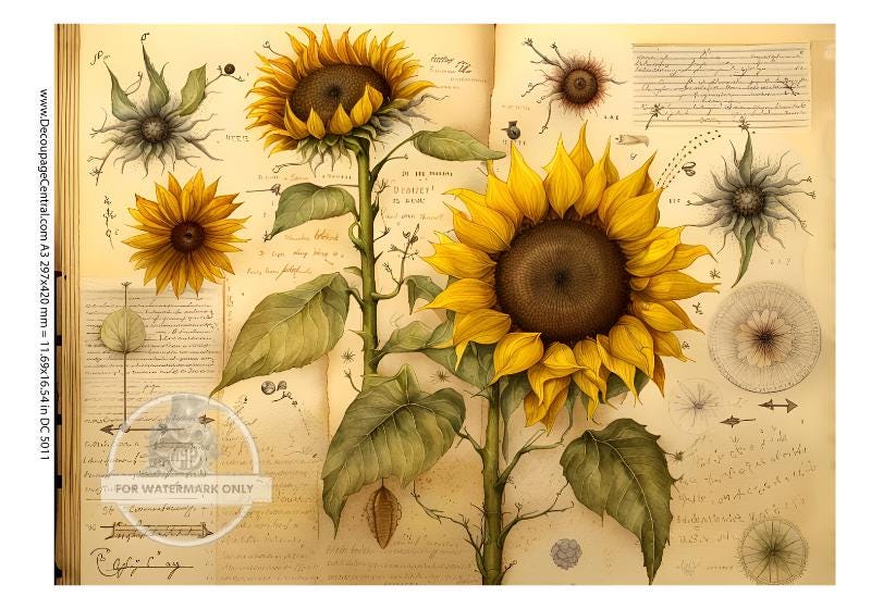 A3 Sunflower Botanical DC5011 - Decoupage Central