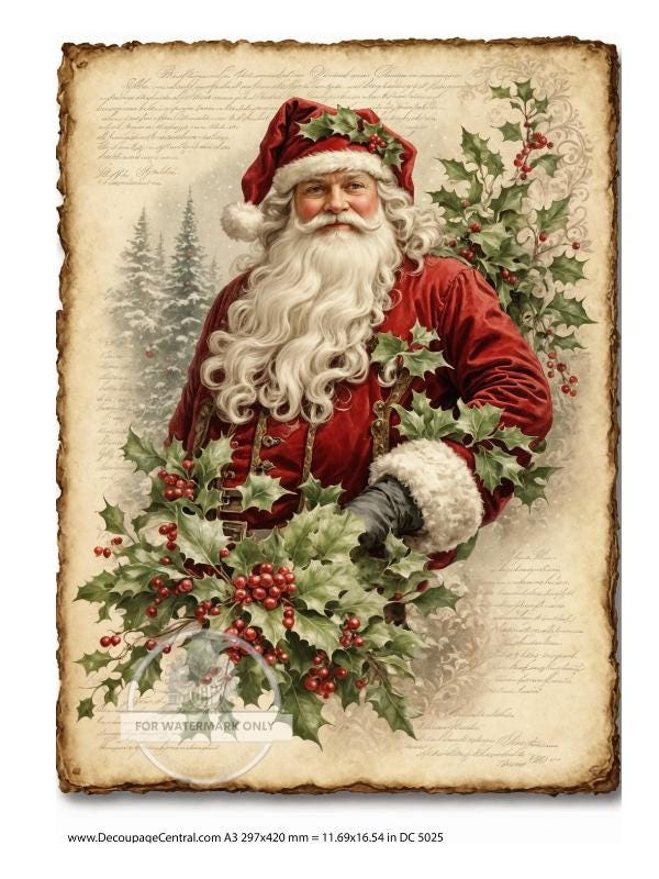 A4 The Faces of Santa Decoupage Rice Paper DC841 for Christmas Crafting, Holiday Scrapbooking & DIY Decorations