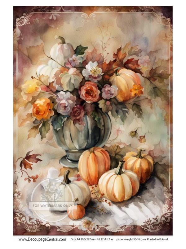 A4 Watercolor Pumpkins DC110 - Decoupage Central