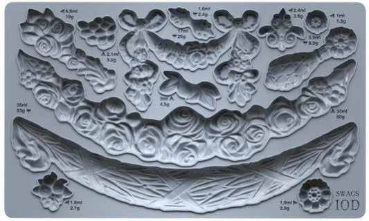 Iron Orchid Designs Swags Mould - Food Safe Silicone Mold for Decorative Garland Appliques, Furniture & Crafts