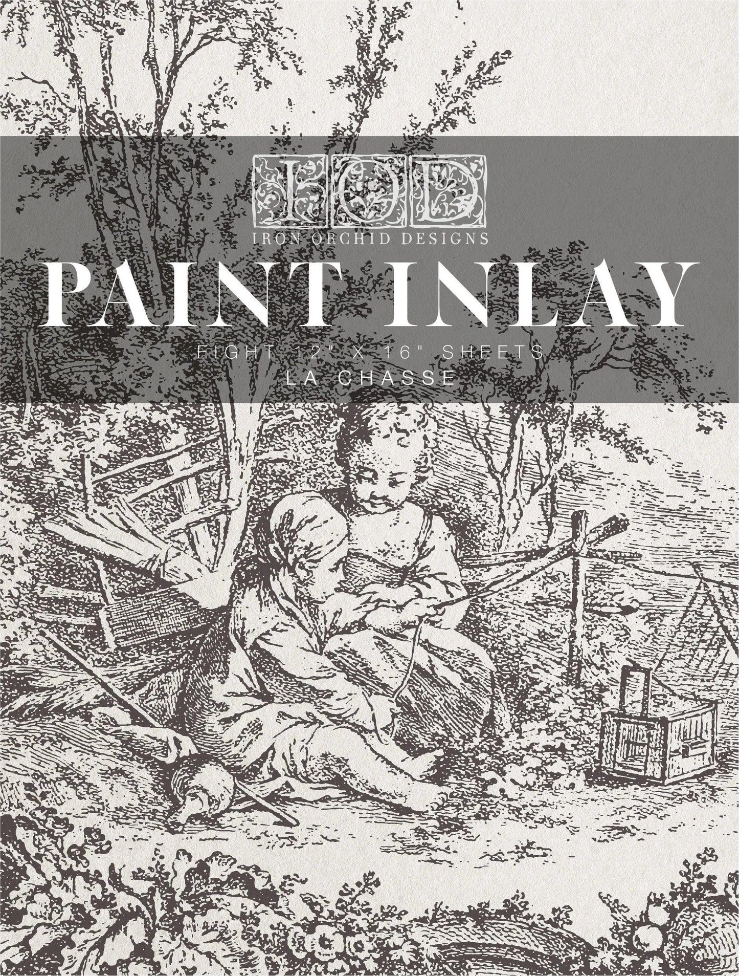 Iron Orchid Designs La Chasse Paint Inlay - French Hunting Scene Pattern for Furniture, Country Manor & Equestrian Decor