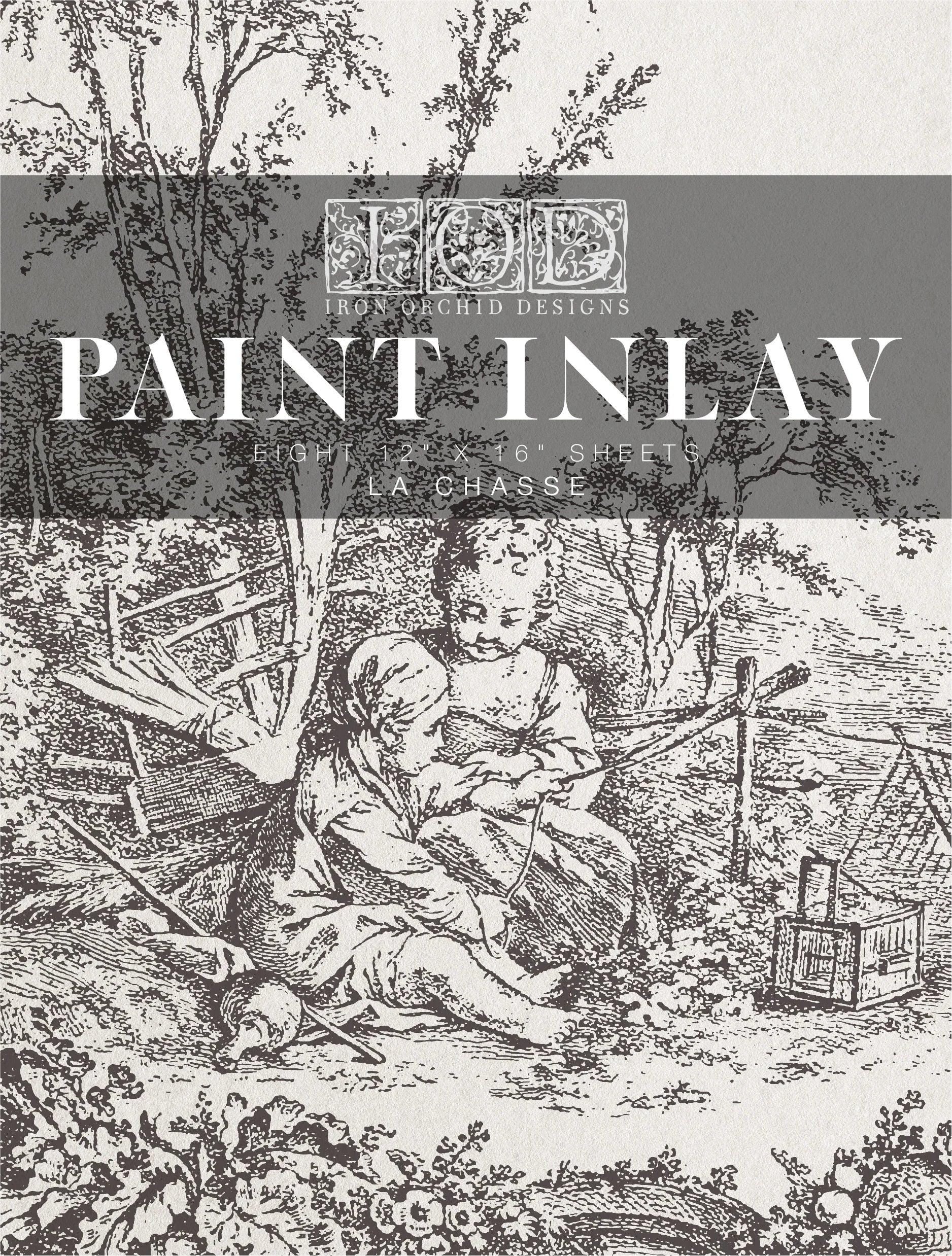 Iron Orchid Designs La Chasse Paint Inlay - French Hunting Scene Pattern for Furniture, Country Manor & Equestrian Decor