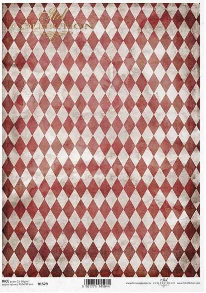 A4 Red and White Harlequin Decoupage - ITD R1529