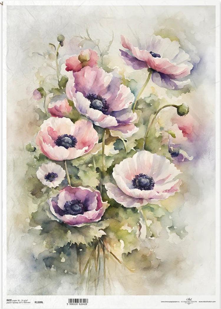 A3 Anemone Decoupage Rice Paper - ITD R1309L