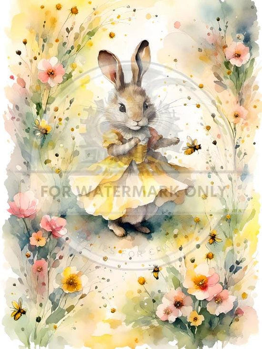 A4 Easter Dress Bunny Rice Paper - DC616