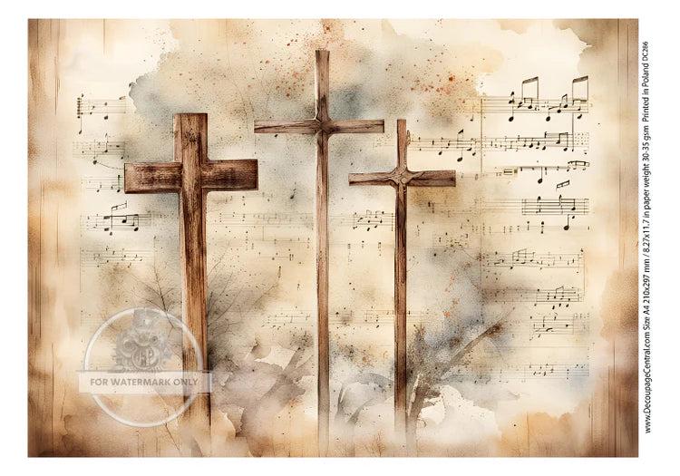 Wooden Crosses Decoupage Rice Paper DC286 - Sheet for Easter Crafting & Religious Art, Christian DIY Supplies
