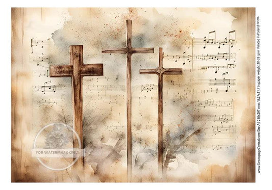 Wooden Crosses Decoupage Rice Paper DC286 - Sheet for Easter Crafting & Religious Art, Christian DIY Supplies