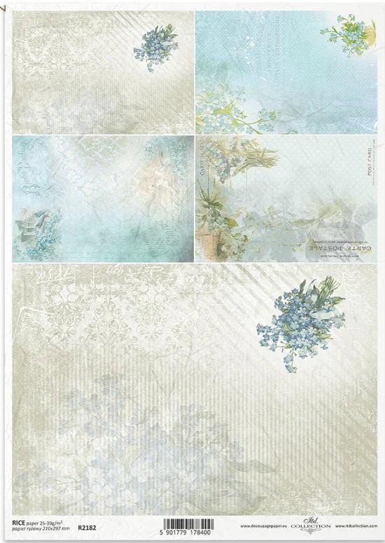 A4 Blue and Cream Background Decoupage Paper - ITD R2182