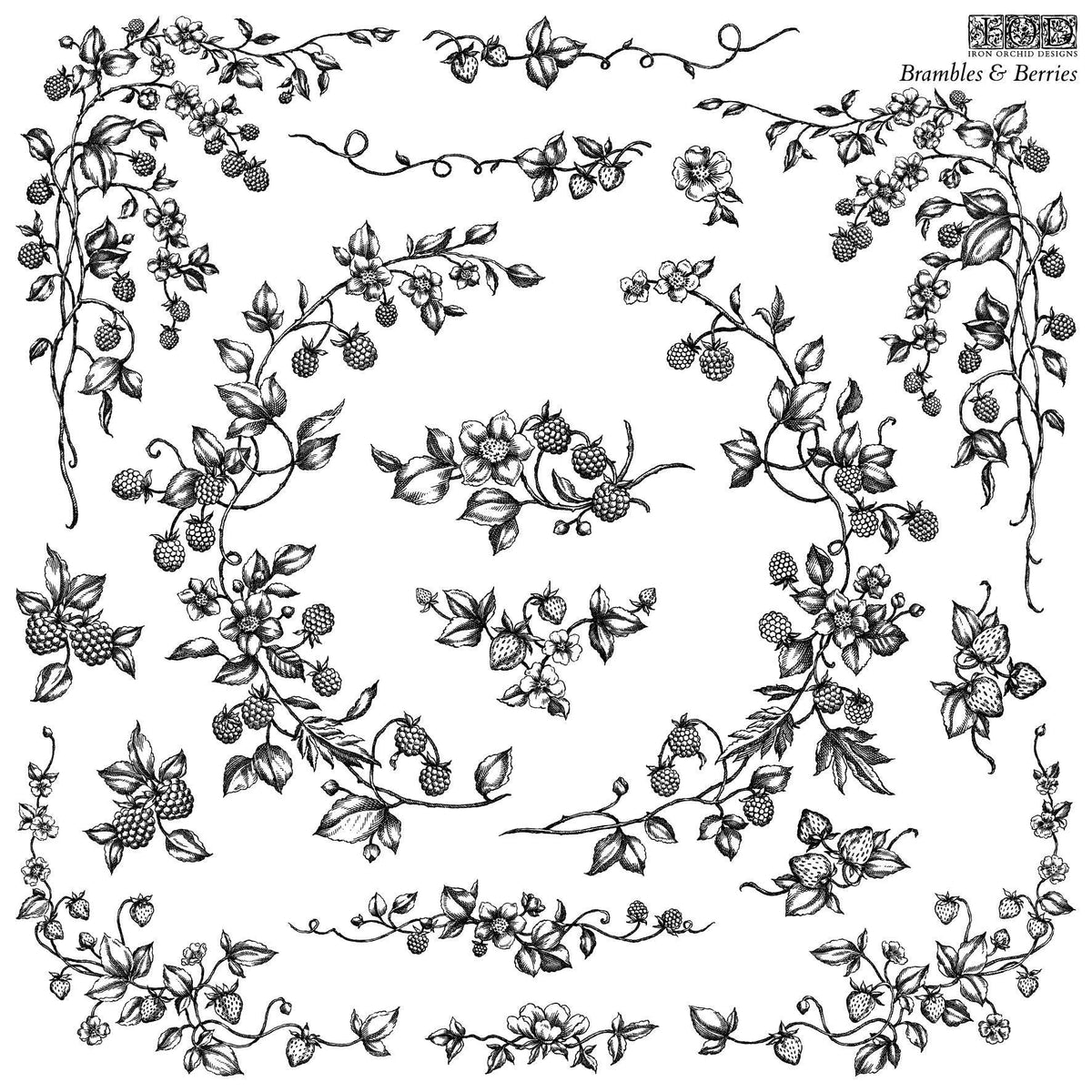 Iron Orchid Designs - Brambles & Berries Stamp | Intricate Stamp for Art and Decor | Nature Inspired Crafting