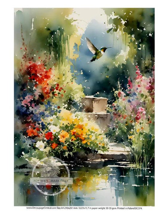 A4 Cottagecore Hummingbird Rice Paper - DC374