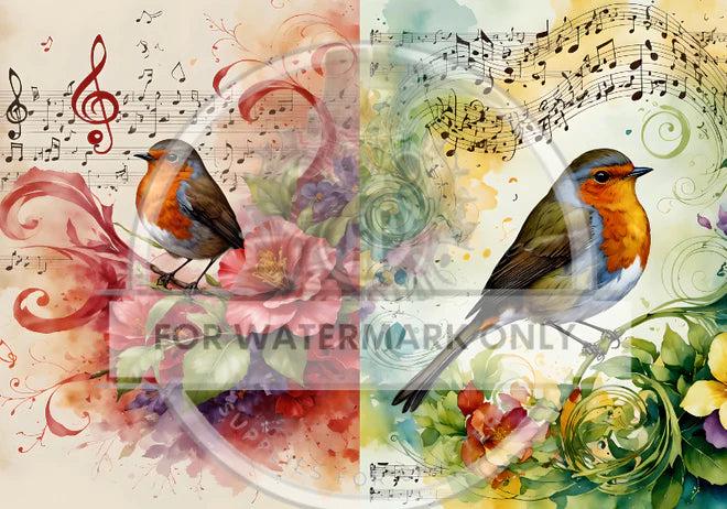 A4 Musical Bird Duo Rice Paper - DC603