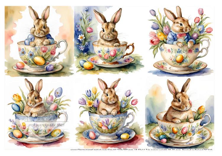 A4 Teacup Bunnies Decoupage Paper - DC319