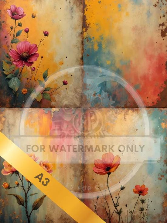 A3 Patina Spring Flowers Quad Decoupage Paper DC5076