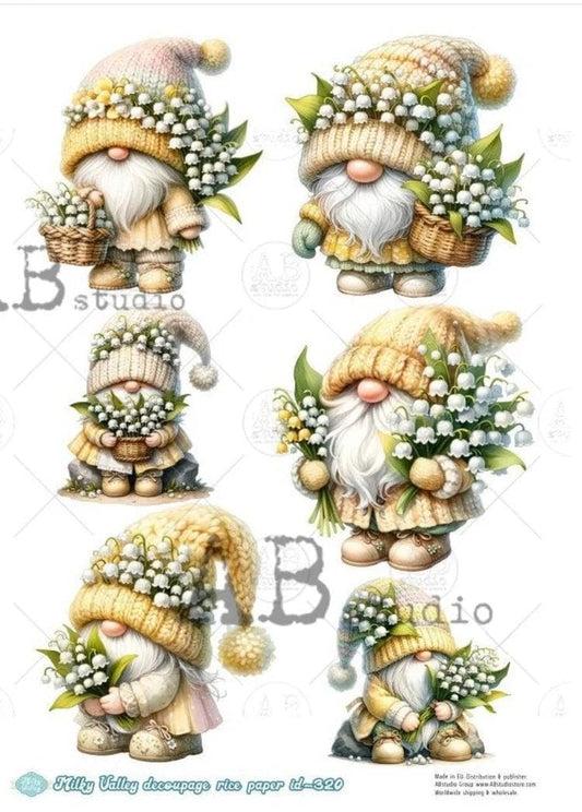 A4 Spring Gnome Decoupage Paper - ID-320