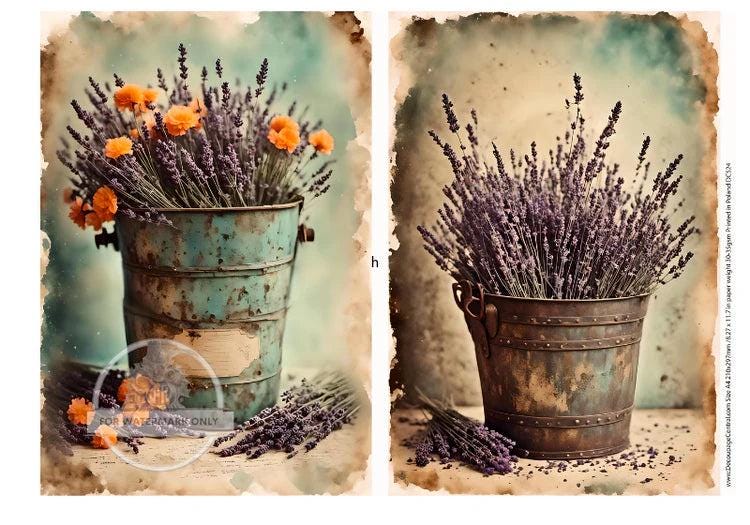 Lavender Decoupage Rice Paper DC524 | Vintage French Country Floral Wall Art, Rustic Home Decor, Scrapbooking, Craft Paper, Farmhouse Style