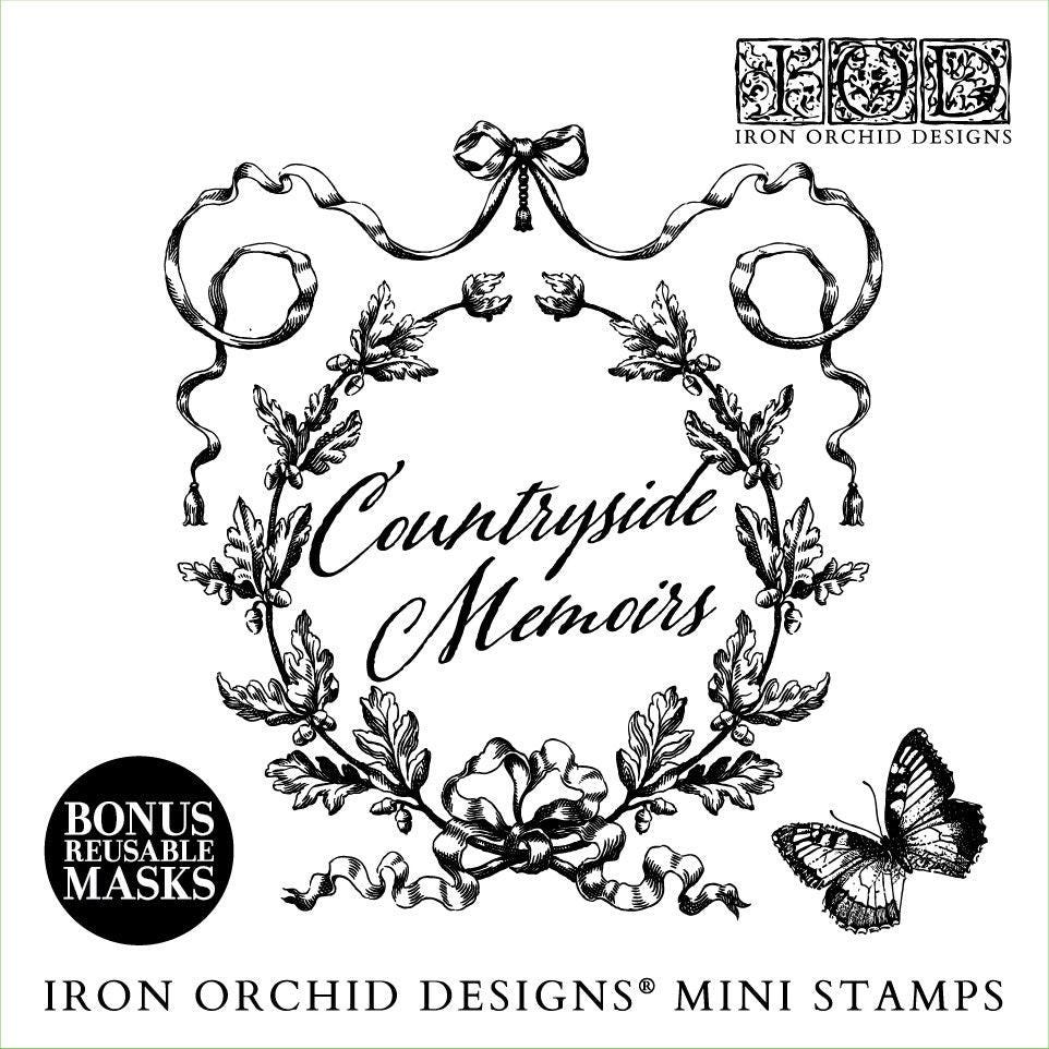 Iron Orchid Designs Countryside Memoirs 6x6 - Clear Stamp Vintage Floral + Script Background for Scrapbooking Cards and Crafts