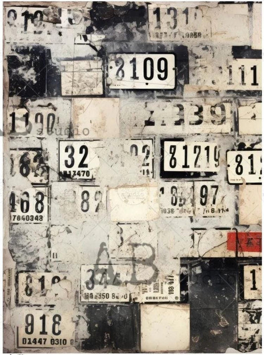 A4 Grunge Tags Background Decoupage Paper AB 5200 | Rice Paper for Crafts, Scrapbooking, DIY Projects