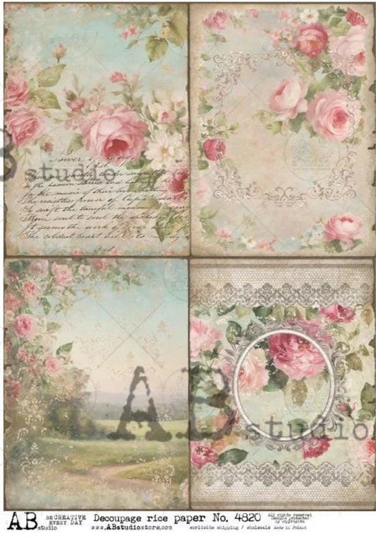 A4 Dreamy Creamy Floral Decoupage Paper - AB 4820