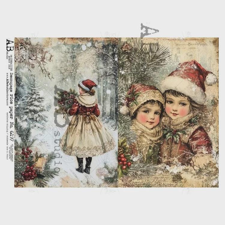 A4 Victorian Girls Duo Decoupage Rice Paper AB 6197 - Floral Design for Crafting, Scrapbooking & DIY Home Decor Projects