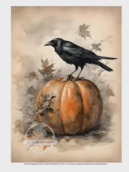 A4 Raven and Pumpkin Decoupage Rice Paper DC440