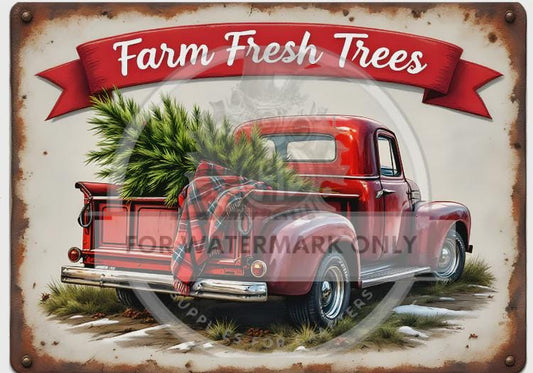 A3 Farm Fresh Christmas Truck Decoupage Rice Paper DC5101