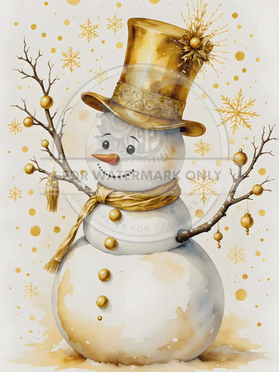 A4 Golden Snowman Decoupage Rice Paper DC813