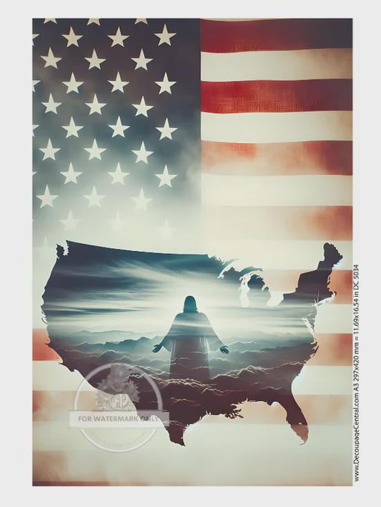 A3 One Nation Decoupage Rice Paper DC5034 for Patriotic Crafts, Scrapbooking, Mixed Media Art, Junk Journals and Americana DIY Decor