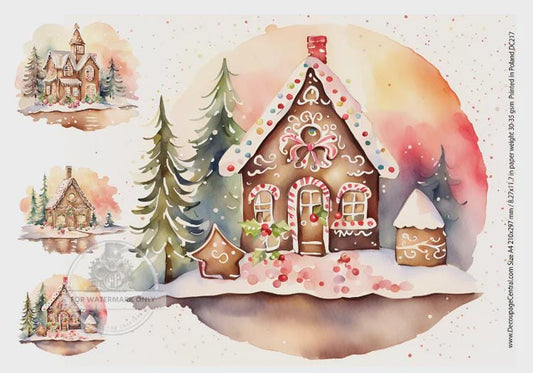 A4 Gingerbread Houses Decoupage Rice Paper DC217
