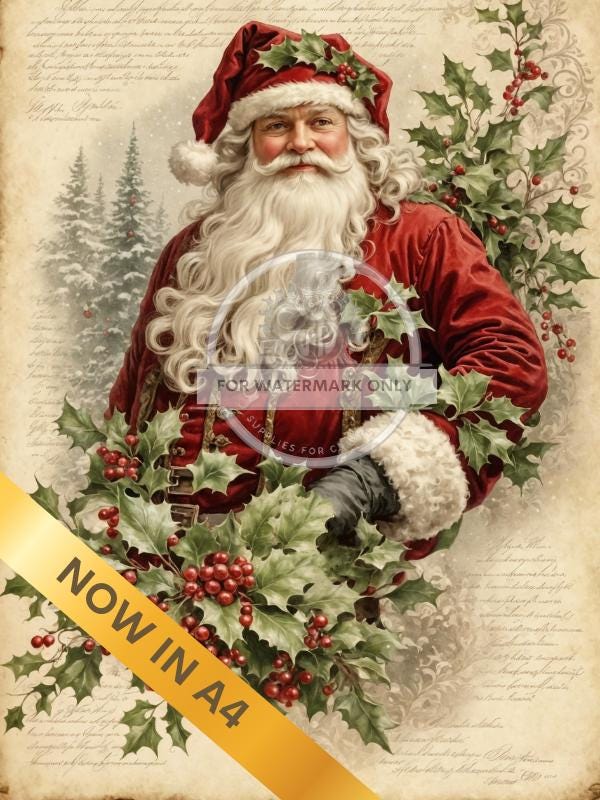 A3 Holly Jolly Santa Decoupage Rice Paper - DC5025