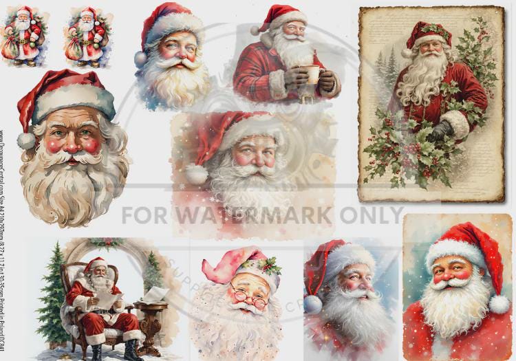 A4 The Faces of Santa Decoupage Rice Paper DC841 for Christmas Crafting, Holiday Scrapbooking & DIY Decorations