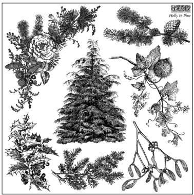 Iron Orchid Designs Holly and Pine 12x12 Holiday Stamp for your Christmas Decor and Gift Giving Projects - Limited Release