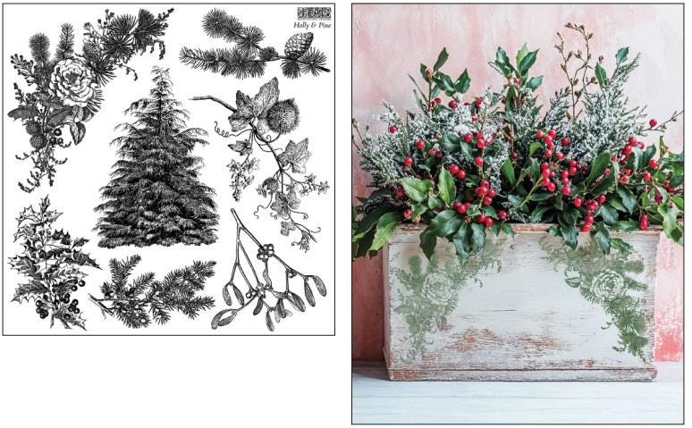 Iron Orchid Designs Holly and Pine 12x12 Holiday Stamp for your Christmas Decor and Gift Giving Projects - Limited Release
