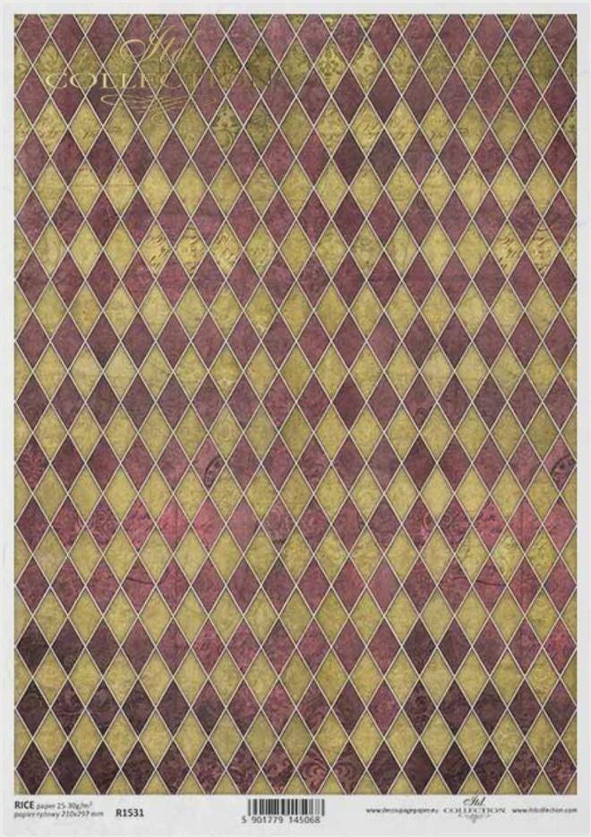 A4 Red and Gold Harlequin Decoupage Rice Paper R1531
