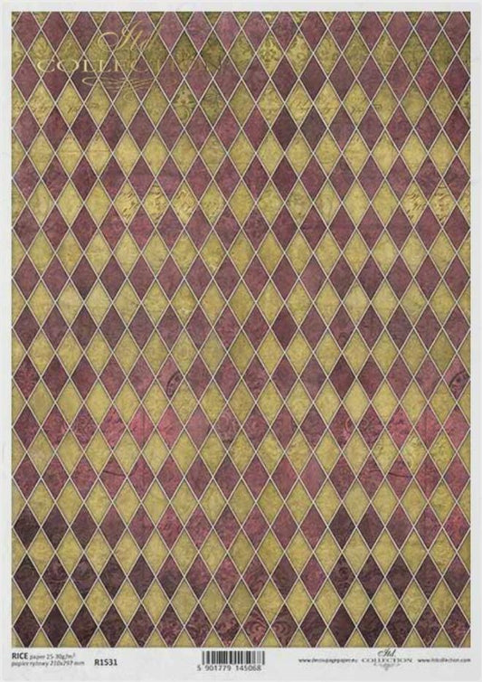 A4 Red and Gold Harlequin Decoupage Rice Paper R1531