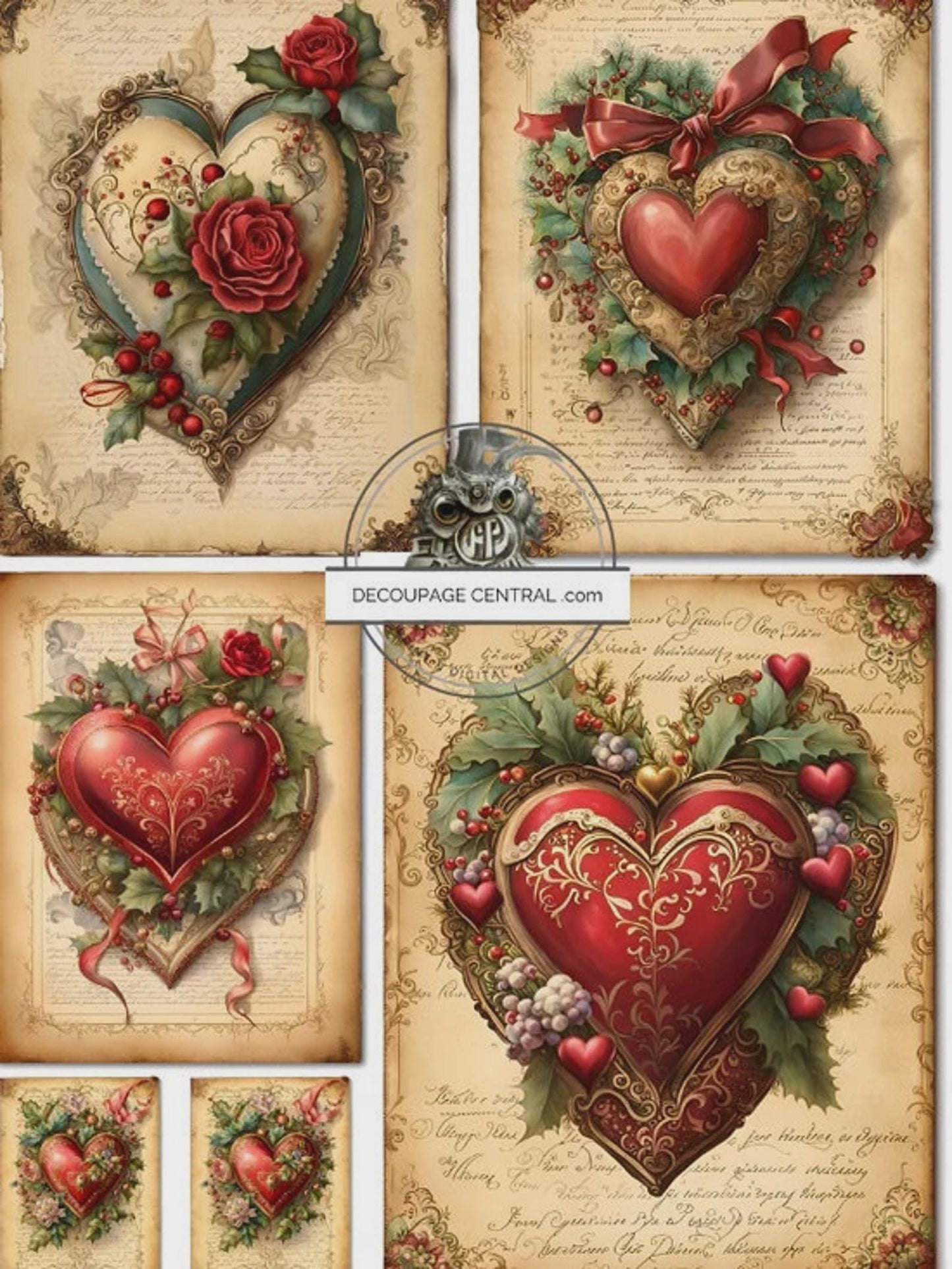 Red Heart Valentine Decoupage Rice Paper DC219 (6 images on 1 sheet) for Craft Scrapbooking, Card Making, DIY Decorations