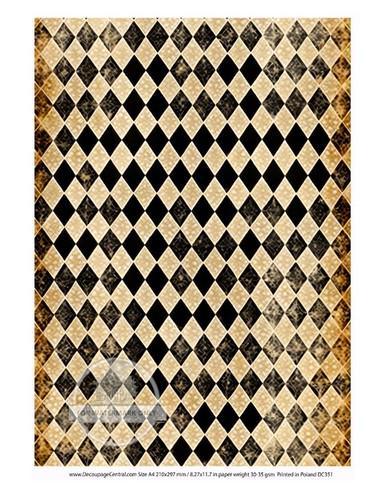 A4 Black and Gold Harlequin Decoupage Rice Paper - DC351