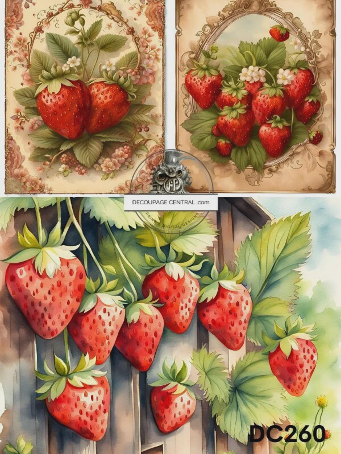 A4 Strawberry Trio Decoupage Rice Paper - DC260