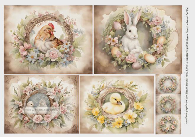 A4 Spring Wreaths Decoupage Rice Paper (7 images) - DC264