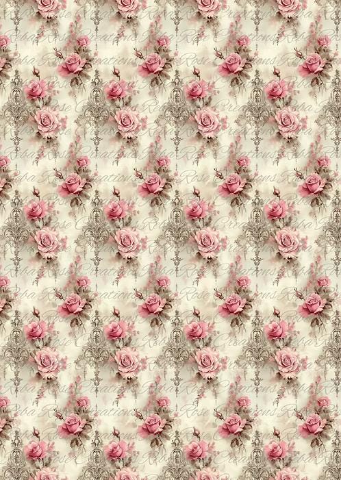 A4 Soft Pink Rose Background Decoupage Rice Paper RR1879