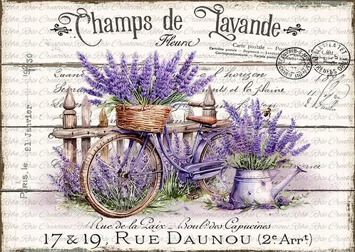A4 Vintage Bicycle with Lavender Galore Decoupage Rice Paper - RR158
