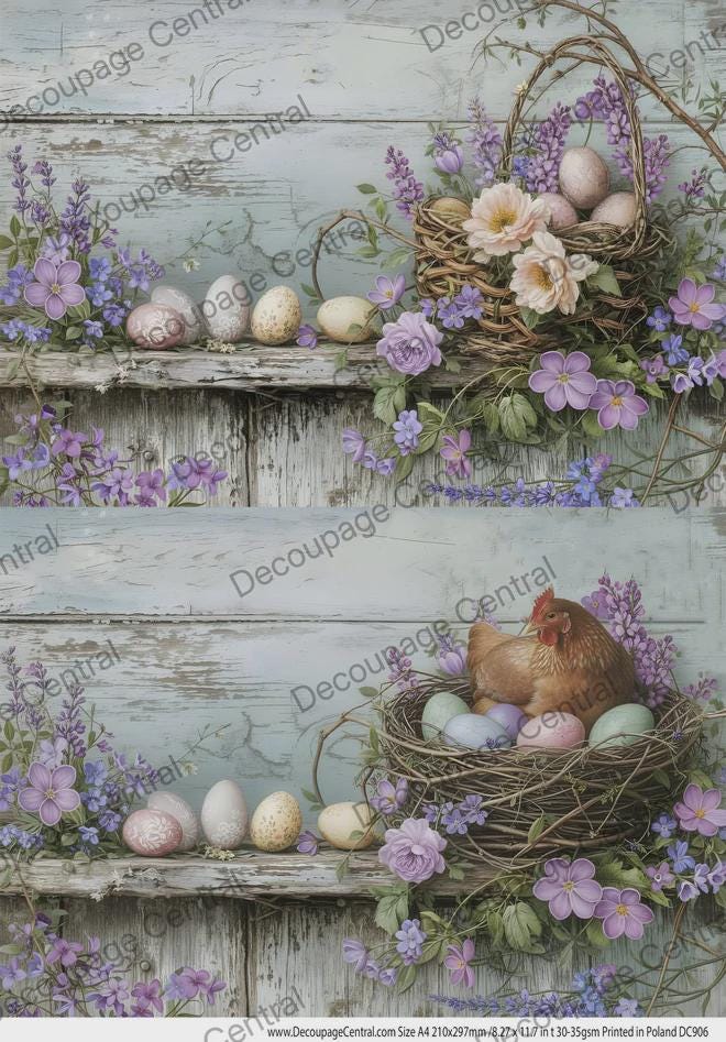 A4 Hen with Beautiful Easter Eggs Decoupage Rice Paper DC906 - Decoupage, Scrapbooking & Crafts - Floral Botanical Art Paper