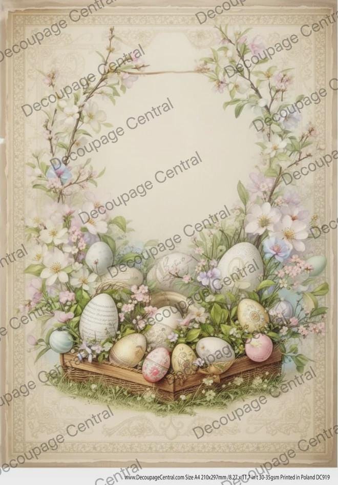 A4 Easter Basket Decoupage Rice Paper DC906 - Decoupage, Scrapbooking & Crafts - Floral Botanical Art Paper