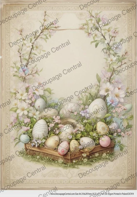 A4 Easter Basket Decoupage Rice Paper DC906 - Decoupage, Scrapbooking & Crafts - Floral Botanical Art Paper