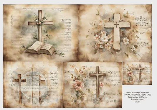 A4 Crosses Decoupage Rice Paper DC909 - Decoupage, Scrapbooking & Crafts - Religious Art Paper