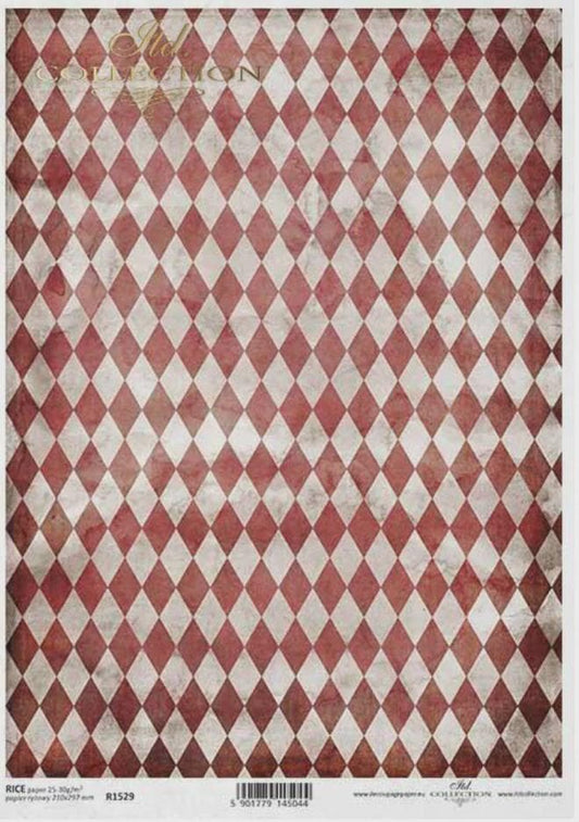 A4 Red and White Harlequin Decoupage - ITD R1529